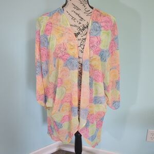 Ruby ribbon one size rose print floral shawl cardigan sheer